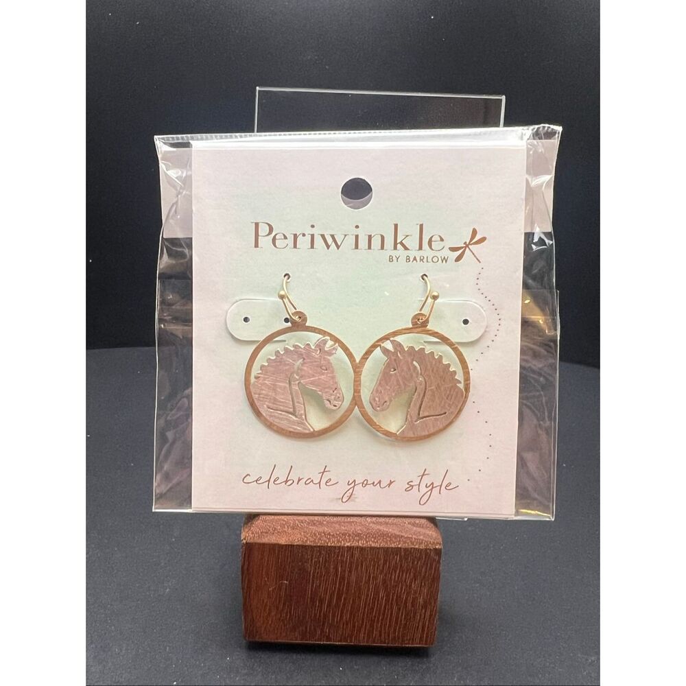 New! Periwinkle By Barlow Silver Gold Tone Horse Head Dangle Earrings